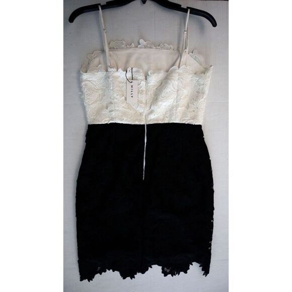 Milly Women's Sz 6 White/Black 3D Floral Lace Spaghetti-Strap Sheath Dress - Picture 2 of 13